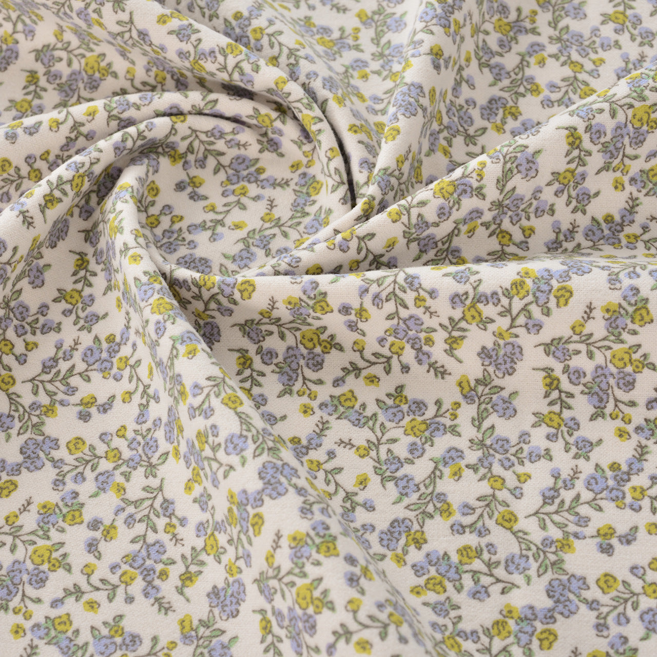 Floral Brushed Cotton Fabric - Dress & Home Decor by the Yard - Beige Green Yellow Branch