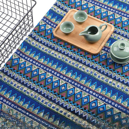 Japanese Wave Cotton-Linen Print Fabric, Woven Home & Apparel Cloth - Blue Ethnic