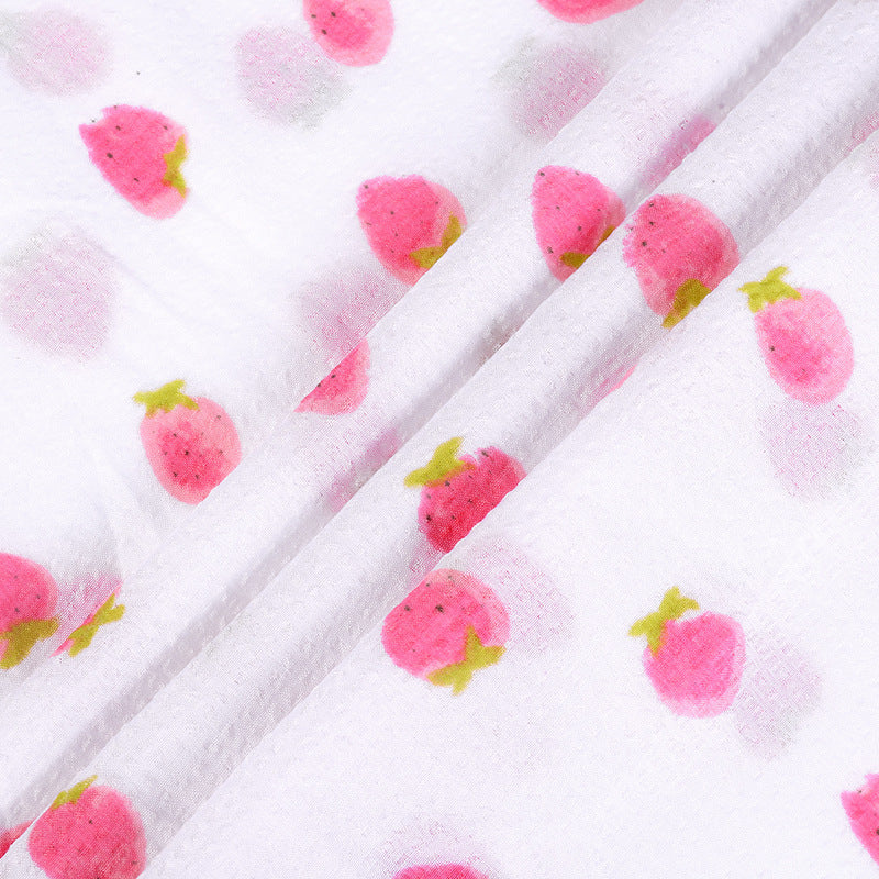 Strawberry Print Gauze Fabric By The Yard | 1 Color, 59" Wide for Hair Accessories & Pet Mats