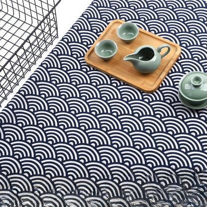 Japanese Wave Cotton-Linen Print Fabric, Woven Home & Apparel Cloth - Fish Scale