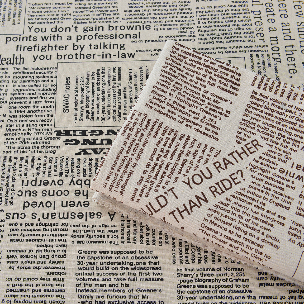 Vintage Newspaper Printed Cotton Fabric - Craft Table Linen by the Yard