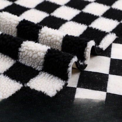 Printed Sherpa Fleece Fabric, Plush Warm Knit for Toys & Outerwear - Black Check