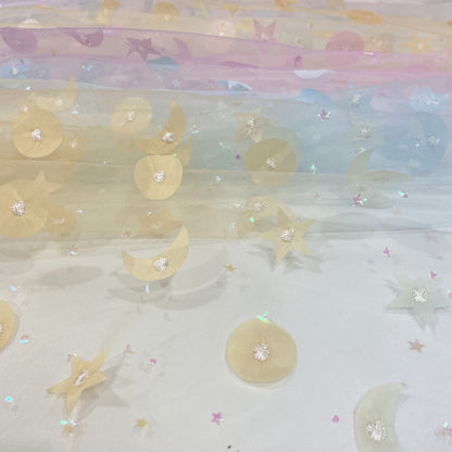 Laser Embroidery Mesh, Star & Moon for Cosplay, 52 in Wide - Iridescent Starlight