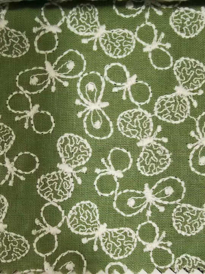 Butterfly Embroidery Linen Cotton Fabric, 49 in Wide - Green