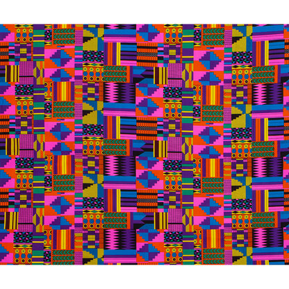 African Wax Print Fabric, Kente Motif Polyester (3 Prints)