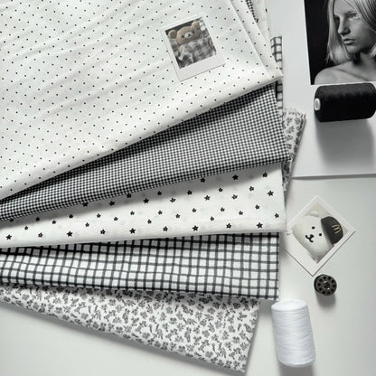 Cotton Print Fabric, Black & White Motifs, for Dollwear, Tablecloths & Scrunchies