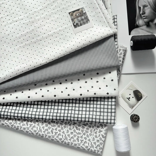 Cotton Print Fabric, Black & White Motifs, for Dollwear, Tablecloths & Scrunchies