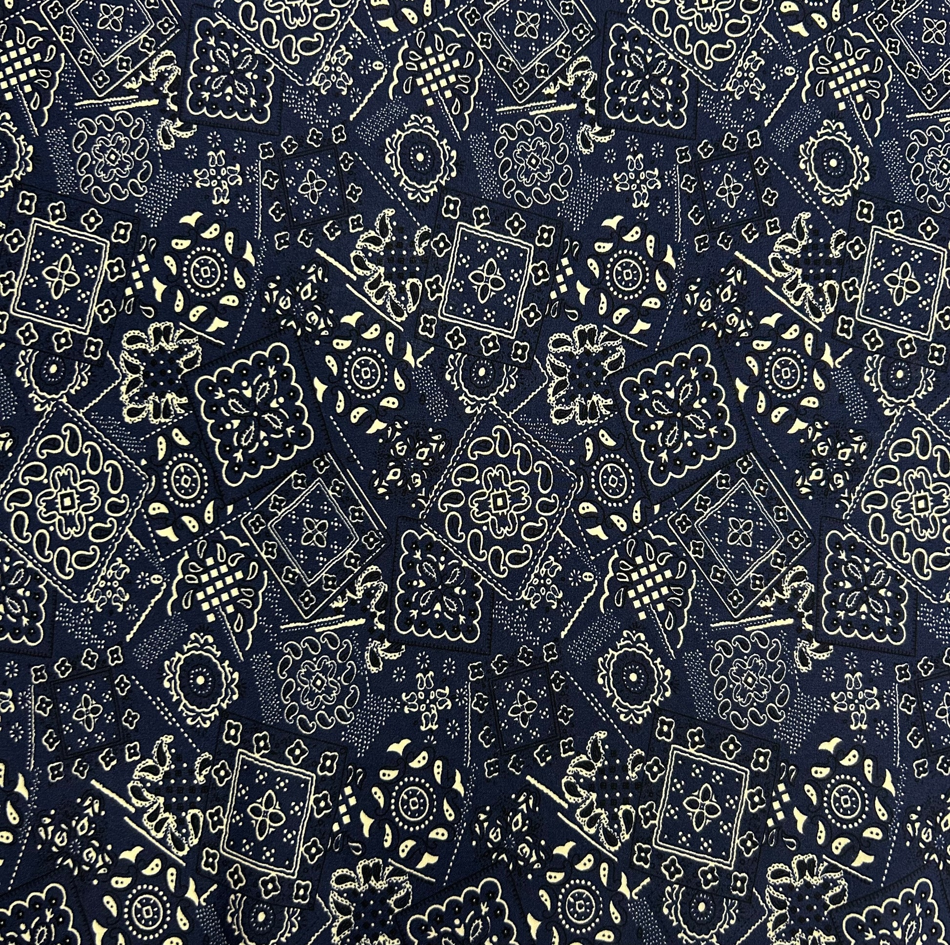 Rayon Fabric, Ethnic Navy Print, for Qipao & Dresses