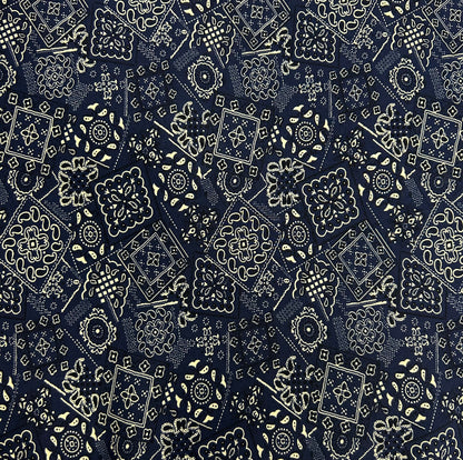 Rayon Fabric, Ethnic Navy Print, for Qipao & Dresses