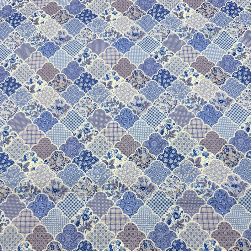 Bohemian Floral Cotton Linen Fabric for Tablecloths & DIY Crafts - Blue Purple
