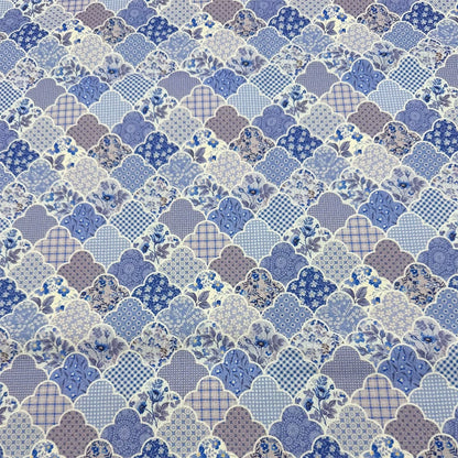 Bohemian Floral Cotton Linen Fabric for Tablecloths & DIY Crafts - Blue Purple
