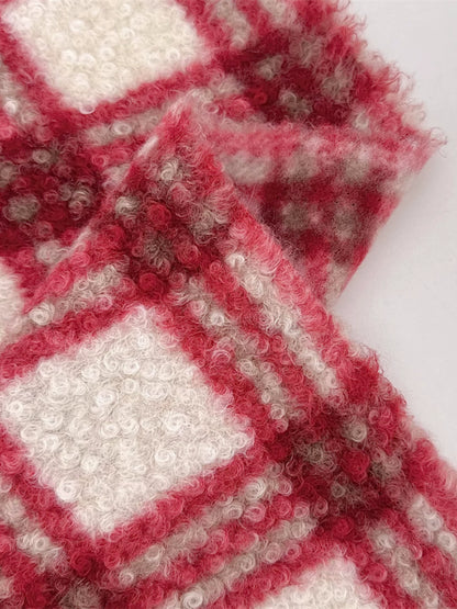 Plush Lamb Fleece Check Fabric, for Blankets & Throws