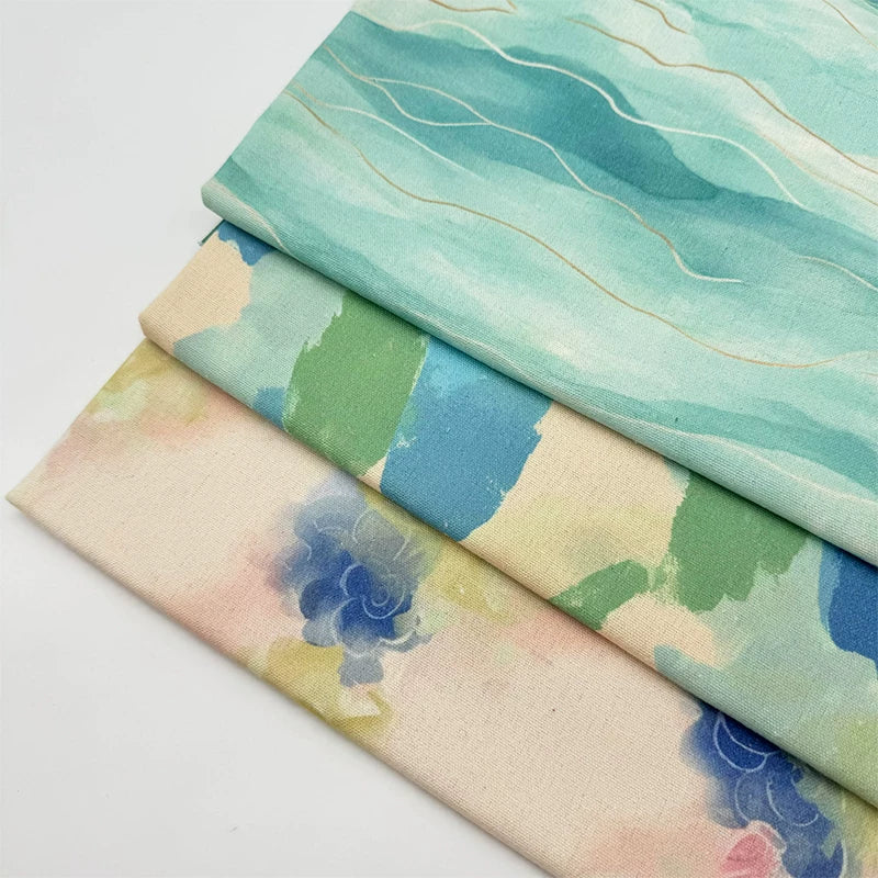 Watercolor Print Cotton Linen Fabric for Tablecloths & Door Curtains