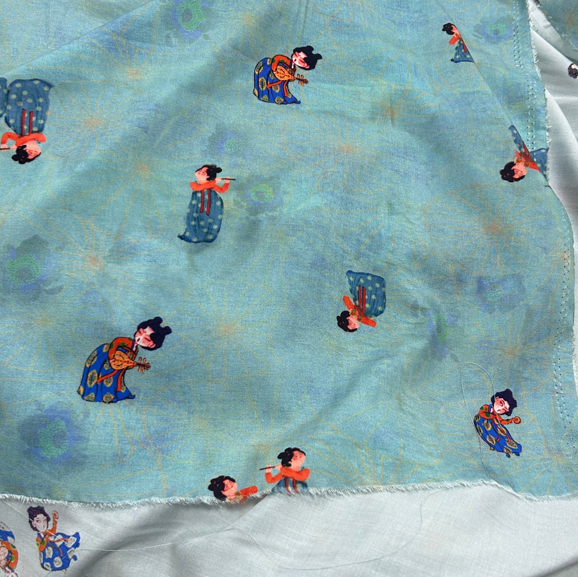 Rayon Fabric, Blue Tang Figure Print, for Vests & Dresses