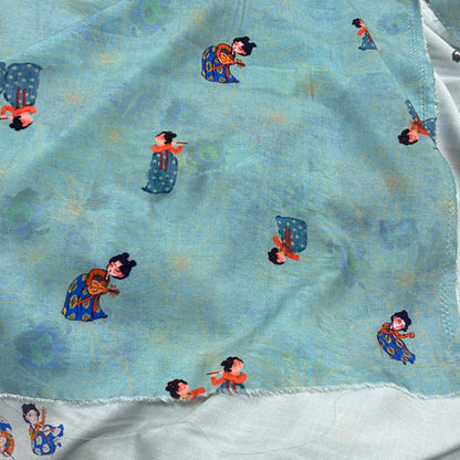 Rayon Fabric, Blue Tang Figure Print, for Vests & Dresses