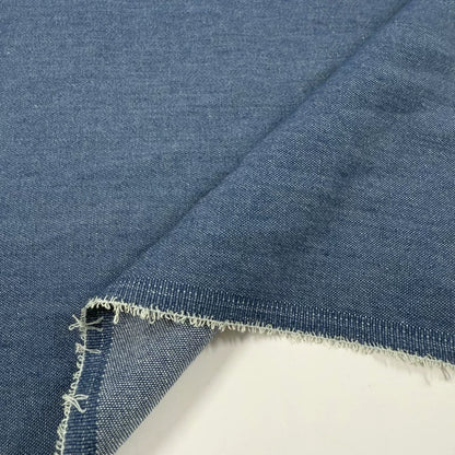 Cotton Denim Fabric, Washed Prints, for Dresses, Shirts & DIY - Mid Blue Solid