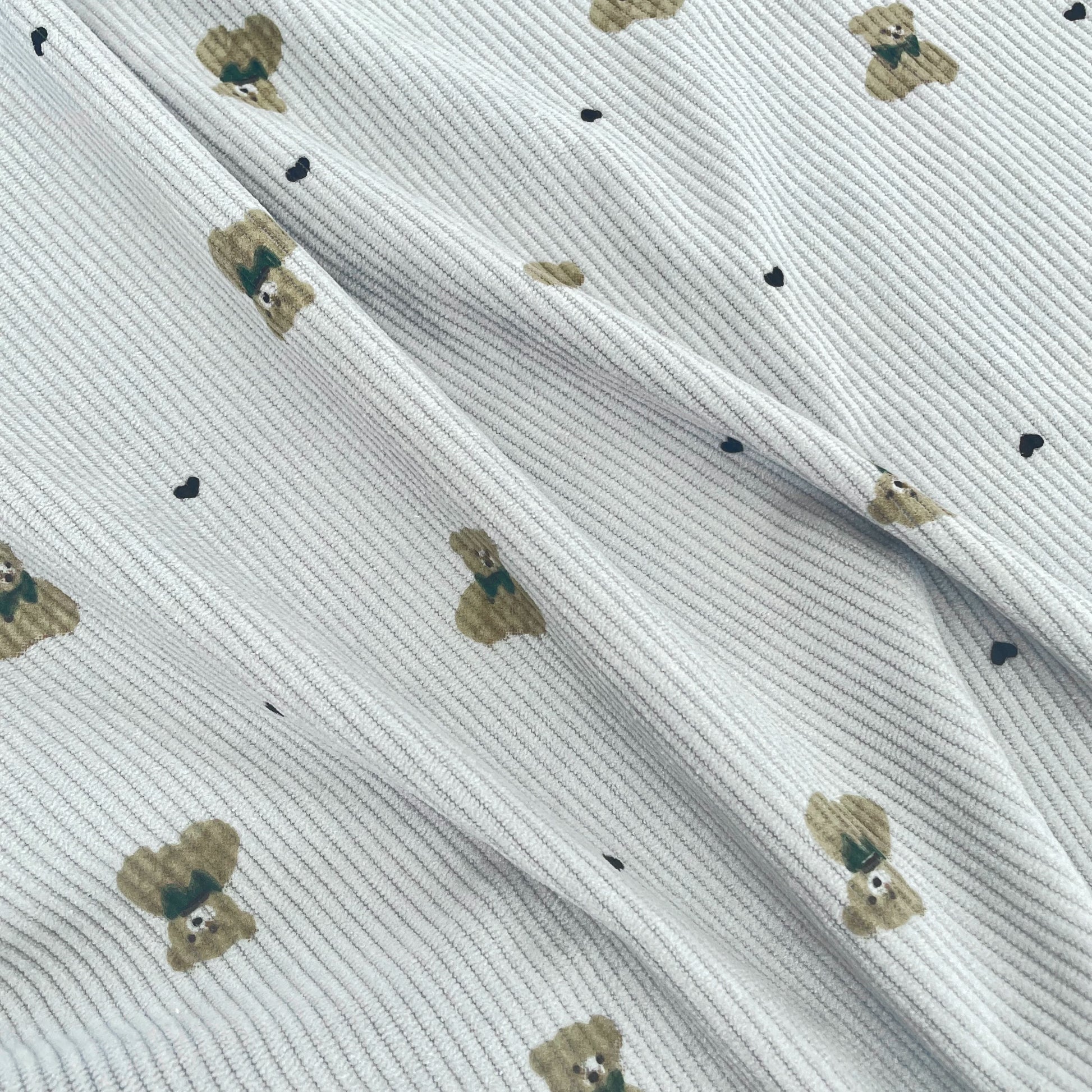 Printed Cotton Corduroy Fabric, for Dresses & Cushions - Corduroy Scarf Bear Light Blue