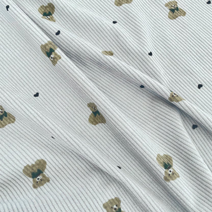 Printed Cotton Corduroy Fabric, for Dresses & Cushions - Corduroy Scarf Bear Light Blue