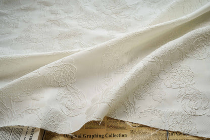 Embossed Floral Jacquard Fabric By The Yard | 1 Color, 56" Wide for Gowns & Dresses - White