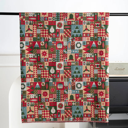 Christmas Jacquard Fabric, Thick Woven Cloth for Sofa & Table Decor - Christmas Floral