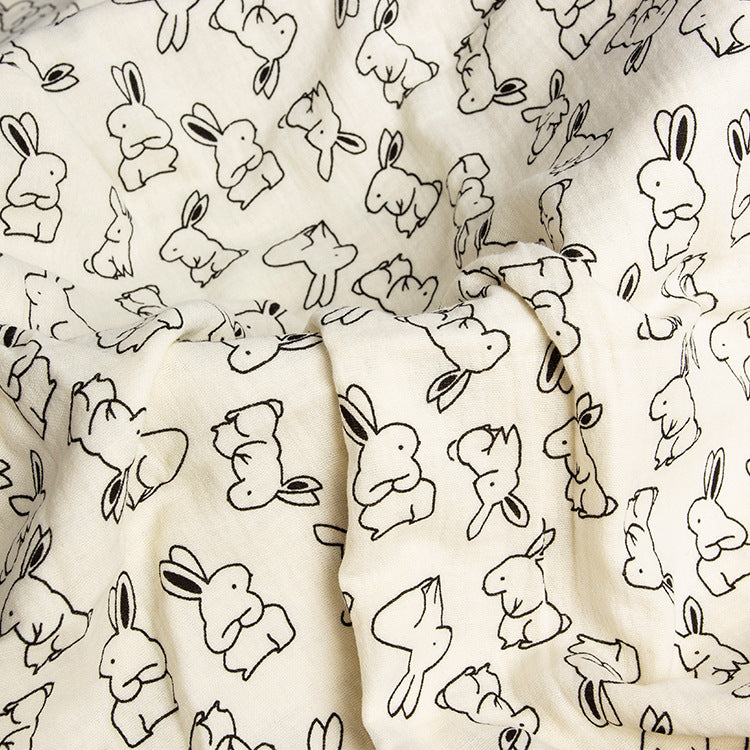 Double Gauze Cotton Fabric - Crinkle Texture Apparel & Craft by the Yard - Black Bunny