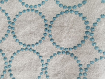 Embroidered Linen Cotton Fabric, Heavy 14oz, 47 in Wide - Blue on Cream