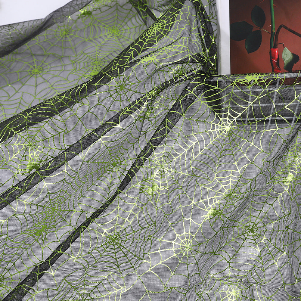 Halloween Spiderweb Sheer Polyester Mesh Fabric, Lightweight - Green