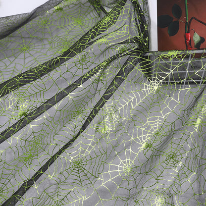 Halloween Spiderweb Sheer Polyester Mesh Fabric, Lightweight - Green