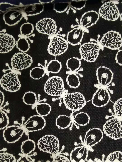 Butterfly Embroidery Linen Cotton Fabric, 49 in Wide - Black