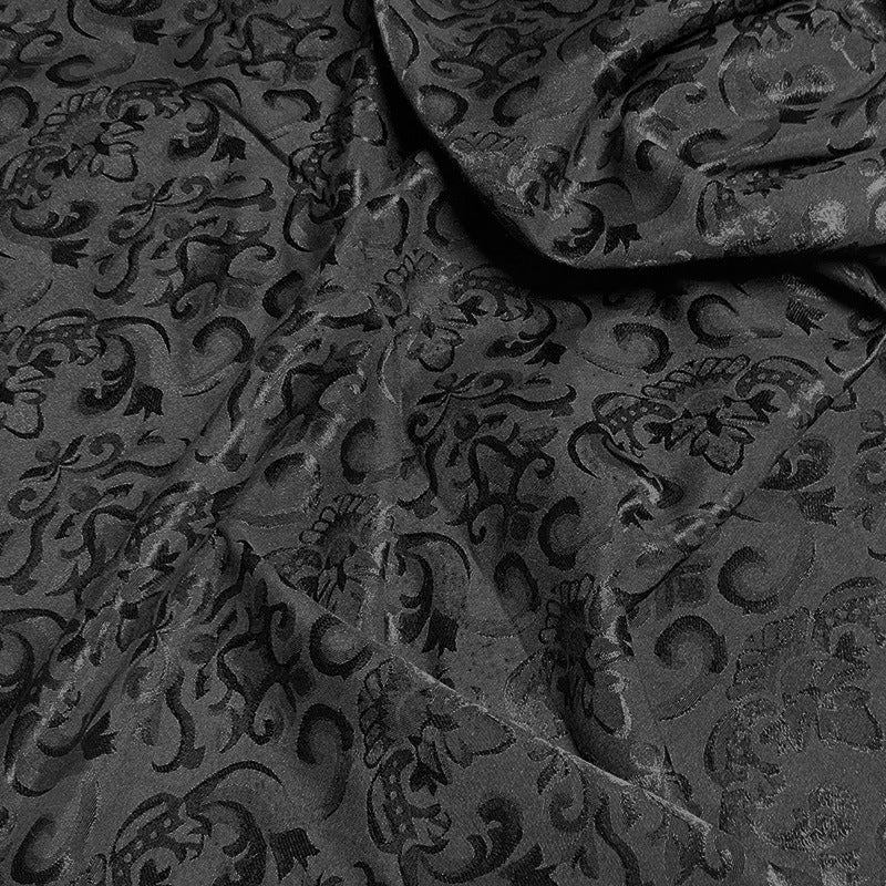 Gold Ingot Jacquard Cotton Fabric By The Yard | 6 Colors, 59" Wide for Robes & Loungewear - Black