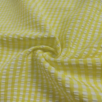Seersucker Plaid Fabric, Cotton Blend for Shirts, Dresses & Summer Sewing - Yellow Plaid
