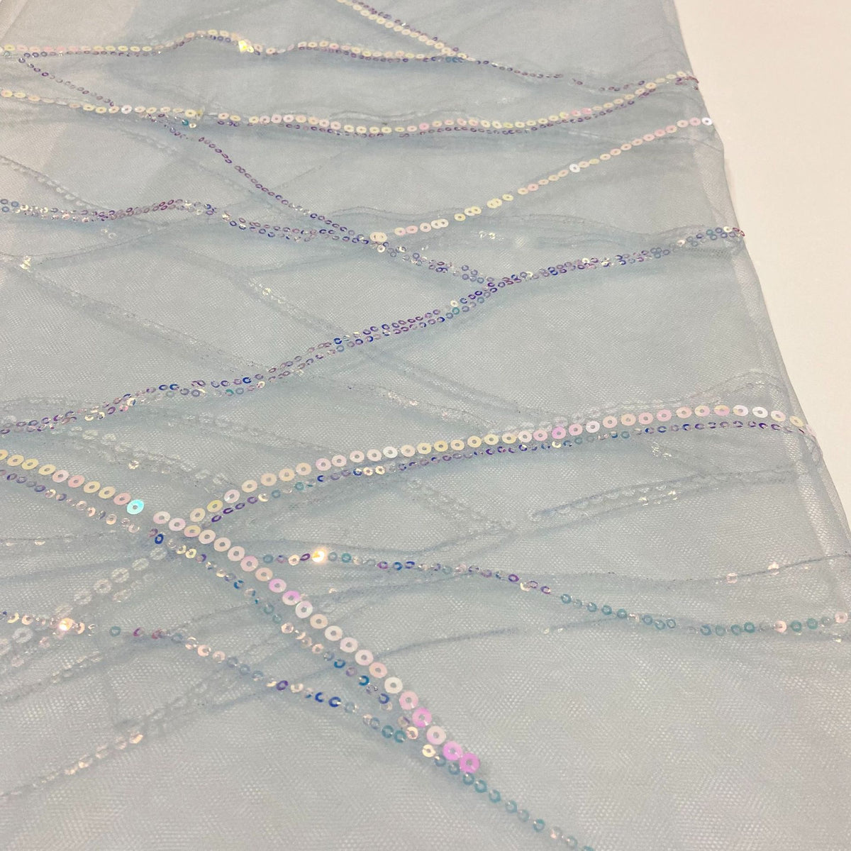 Sequin Embroidery Mesh, Abstract Line, 51 in Wide - Light Blue
