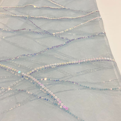 Sequin Embroidery Mesh, Abstract Line, 51 in Wide - Light Blue