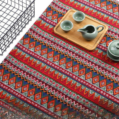 Japanese Wave Cotton-Linen Print Fabric, Woven Home & Apparel Cloth - Red Ethnic