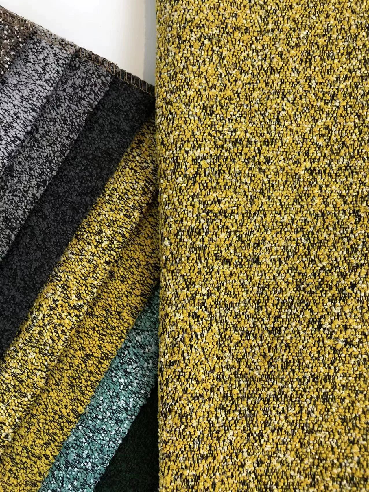 Boucle Loop-Yarn Polyester Fabric, Textured Solid Cloth for Upholstery & DIY - Bright Yellow