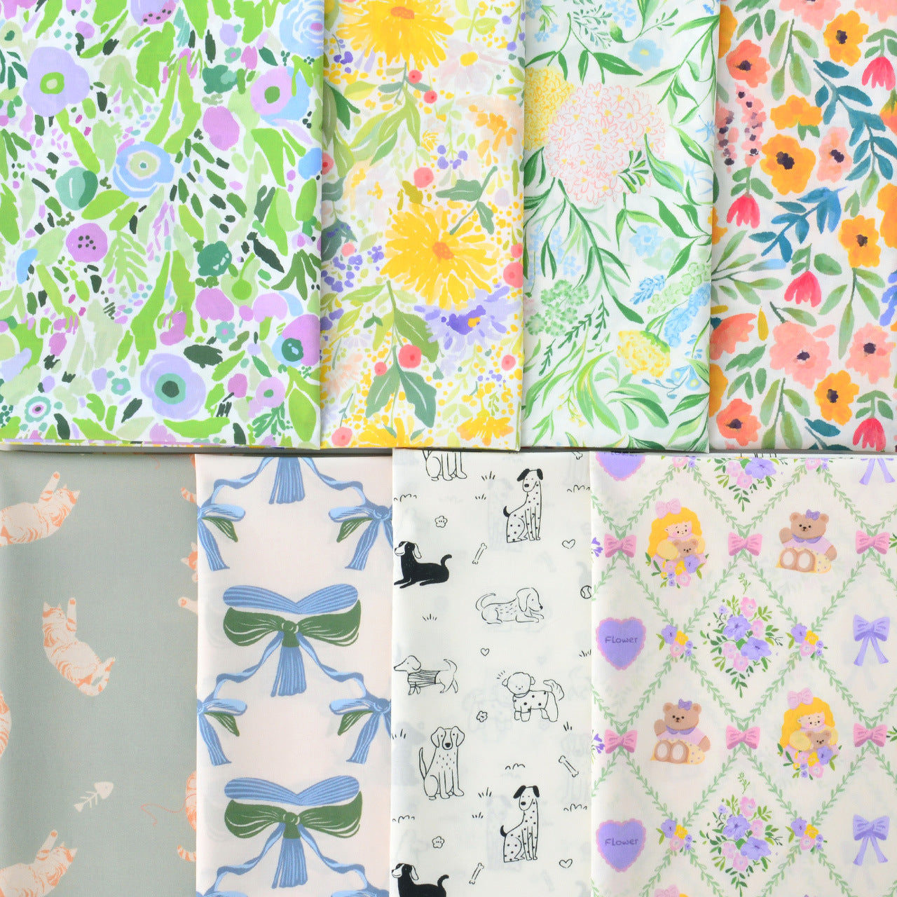 Vintage Floral Cotton Fabric, 60s Print Cloth for Kids Dresses & Dolls