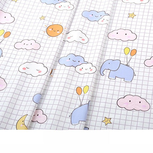 Baby Cartoon Print Cotton Twill Fabric, Cute Kids Cloth for Bedding & Apparel - Plaid Cloud