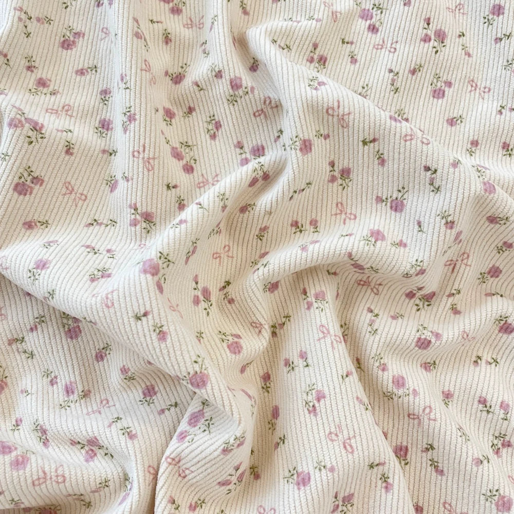 Printed Cotton Corduroy Fabric, for Dresses & Cushions - Corduroy Rose