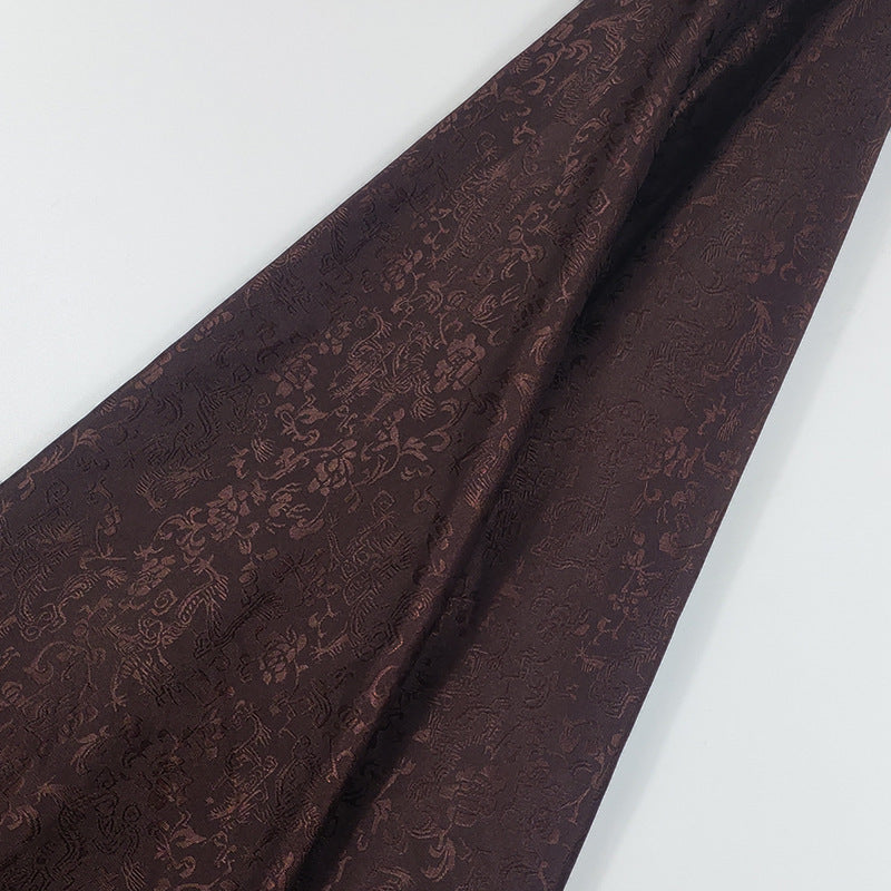 All-Over Dragon Satin Fabric By The Yard | 17 Colors, 47" Wide for Hanfu & Home Decor - Coffee Brown