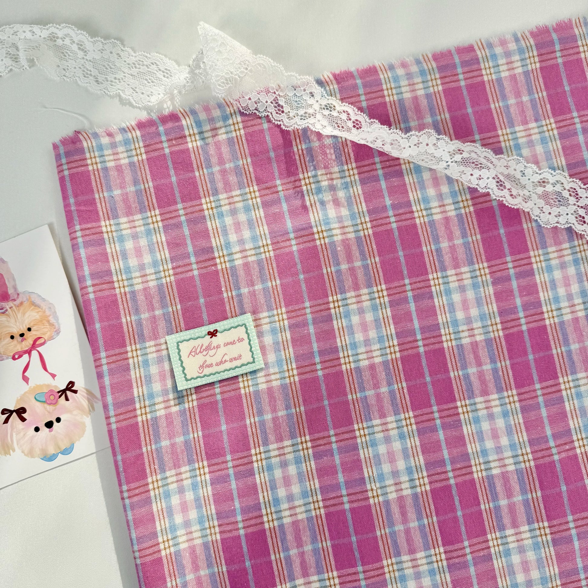Yarn-Dyed Cotton Plaid Fabric, Korean Style, for Garments, Bags & Scrunchies - Pink