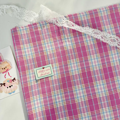 Yarn-Dyed Cotton Plaid Fabric, Korean Style, for Garments, Bags & Scrunchies - Pink