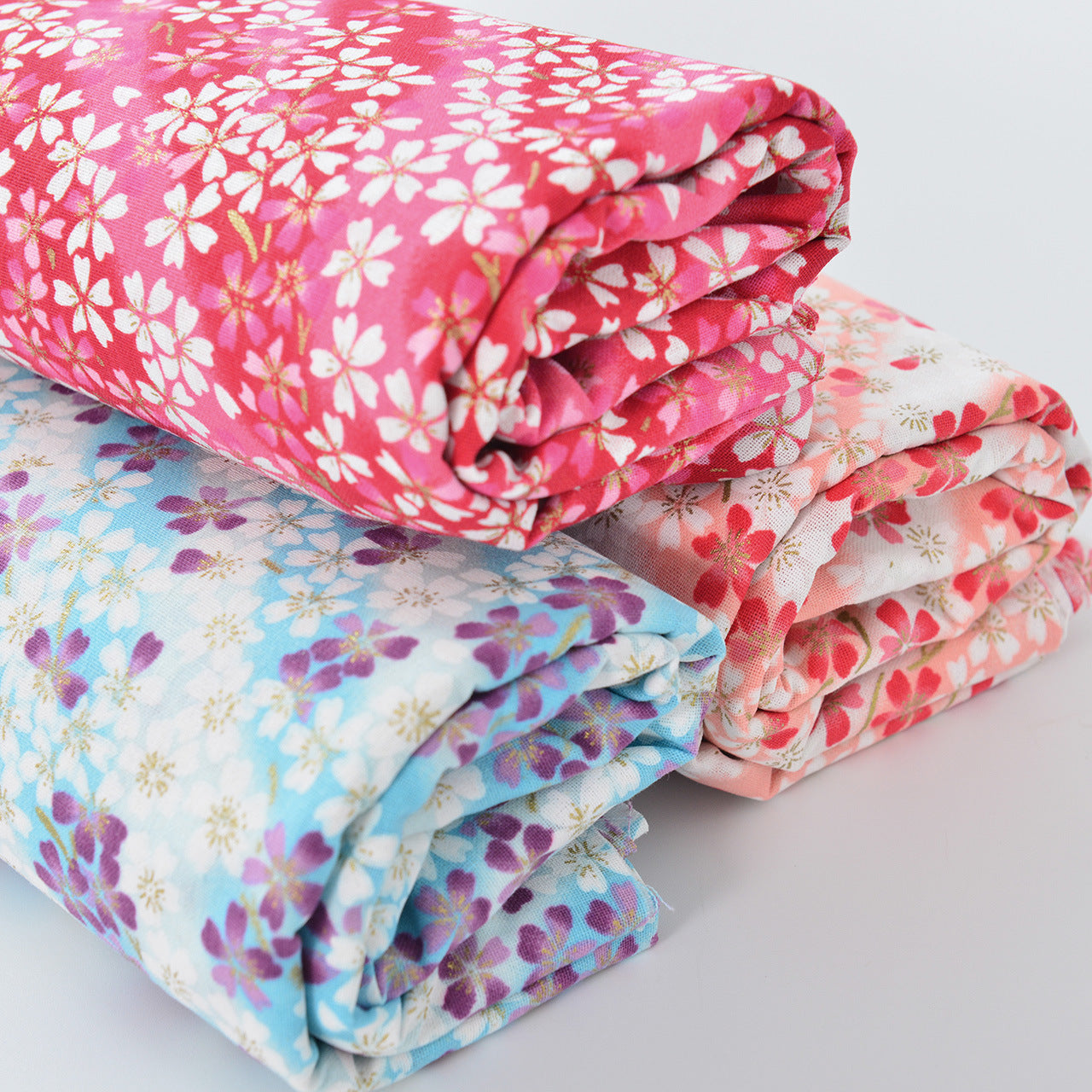 Cherry Blossom Gold Foil Cotton Fabric - Craft Apparel by the Yard