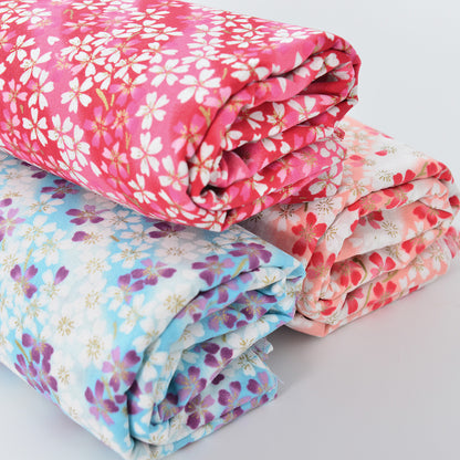Cherry Blossom Gold Foil Cotton Fabric - Craft Apparel by the Yard