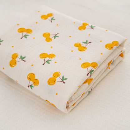 Cotton Double Gauze Fabric, for Baby Blankets & Bibs - Yellow Cherry
