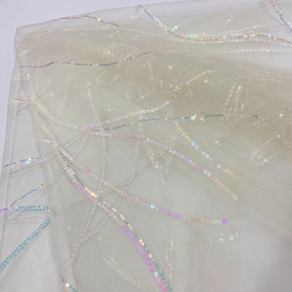 Sequin Embroidery Mesh, Abstract Line, 51 in Wide - Pale Yellow