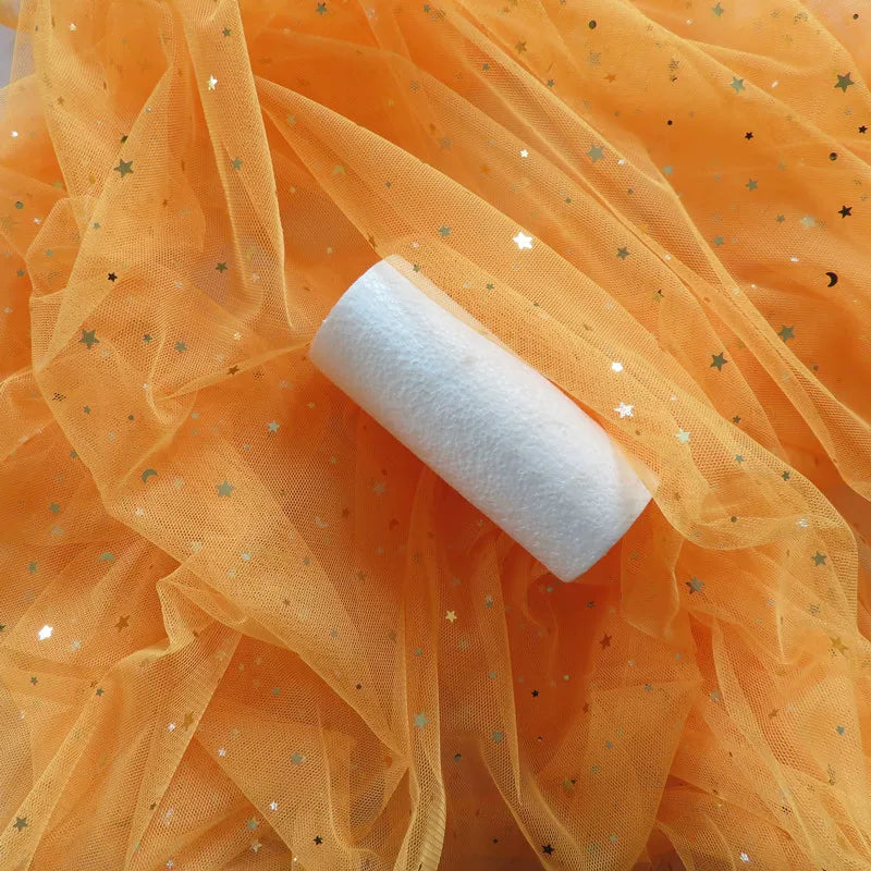 Star Moon Net Curtain Fabric, Soft Sheer Mesh for Photo Backdrops - Bright Orange