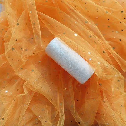 Star Moon Net Curtain Fabric, Soft Sheer Mesh for Photo Backdrops - Bright Orange