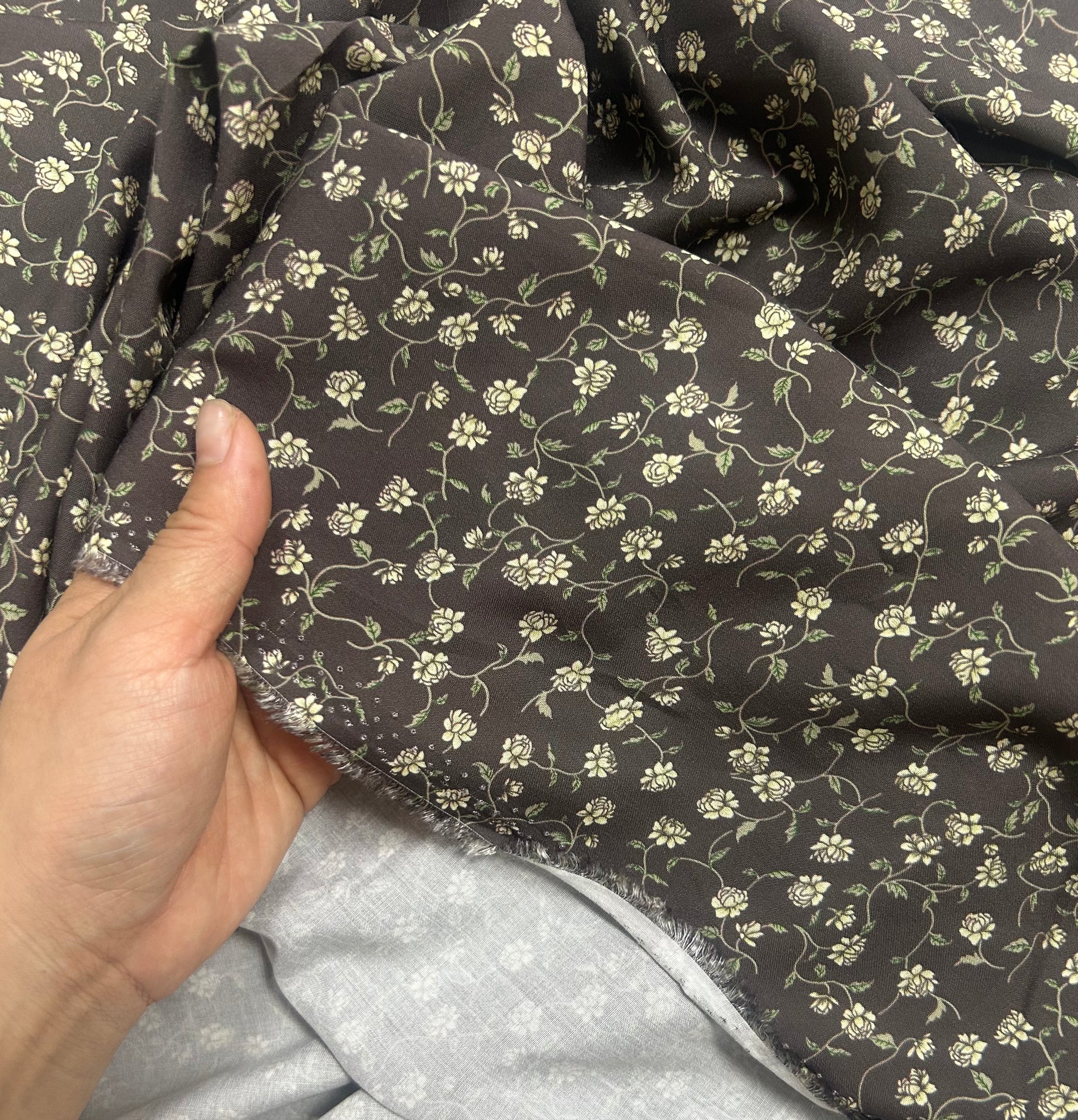 Rayon Fabric, Gray Coffee Floral, for Dresses & Pants