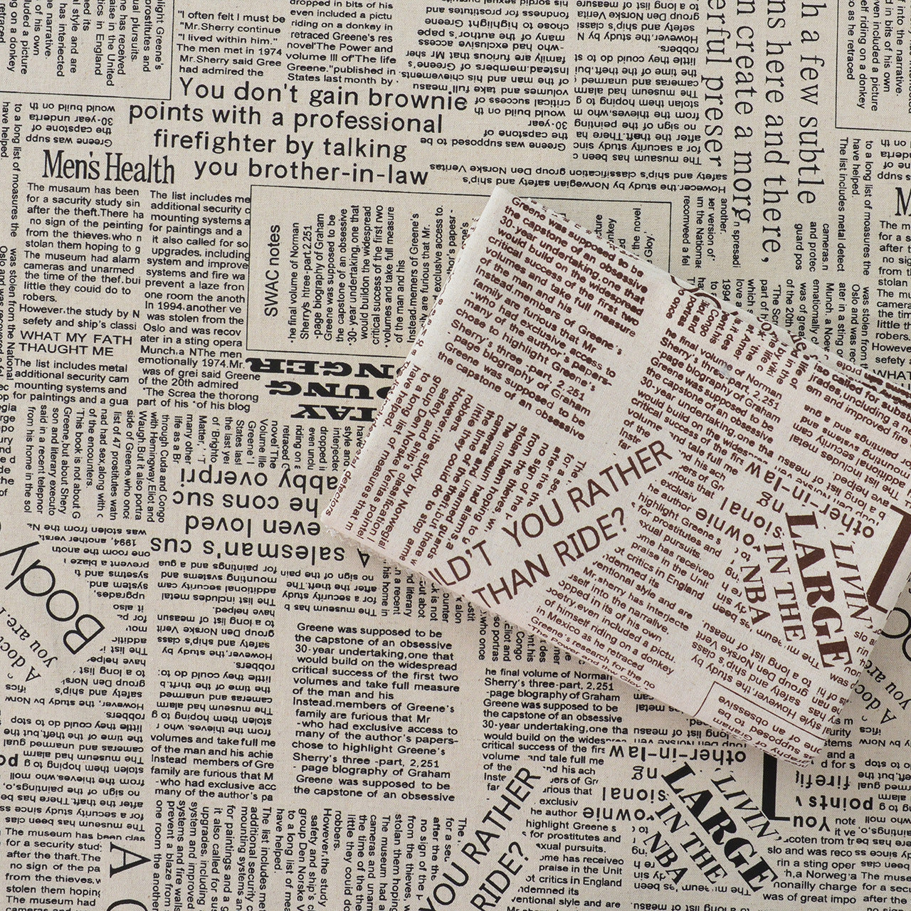 Vintage Newspaper Printed Cotton Fabric - Craft Table Linen by the Yard