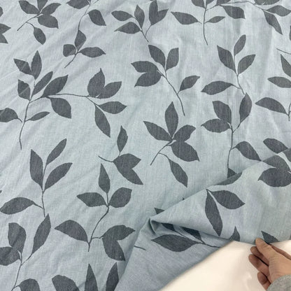 Cotton Denim Fabric, Washed Prints, for Dresses, Shirts & DIY - Large Leaf Print